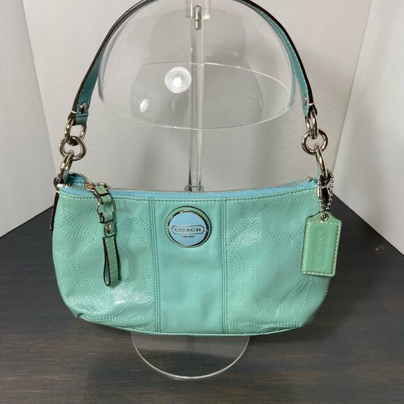 Coach Madison Turquoise Patent Leather Wristlet / Small Shoulder Bag - Picture 1 of 12